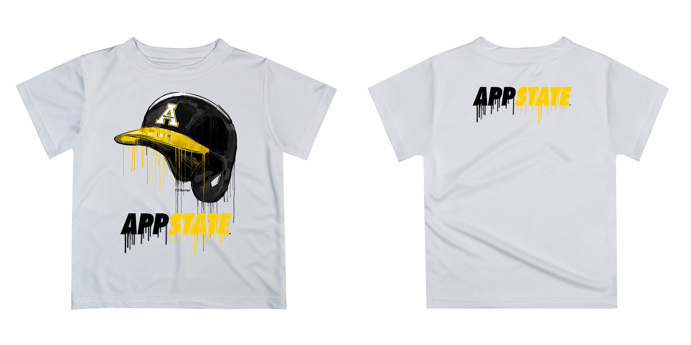 App State Mountaineers Original Dripping Baseball Helmet Heather Gray T-Shirt by Vive La Fete - Vive La Fête - Online Apparel Store