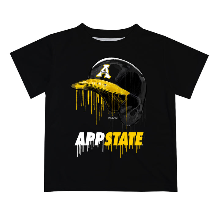 App State Mountaineers Original Dripping Baseball Helmet Black T-Shirt by Vive La Fete