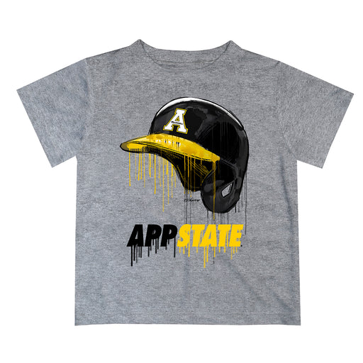 App State Mountaineers Original Dripping Baseball Helmet Heather Gray T-Shirt by Vive La Fete