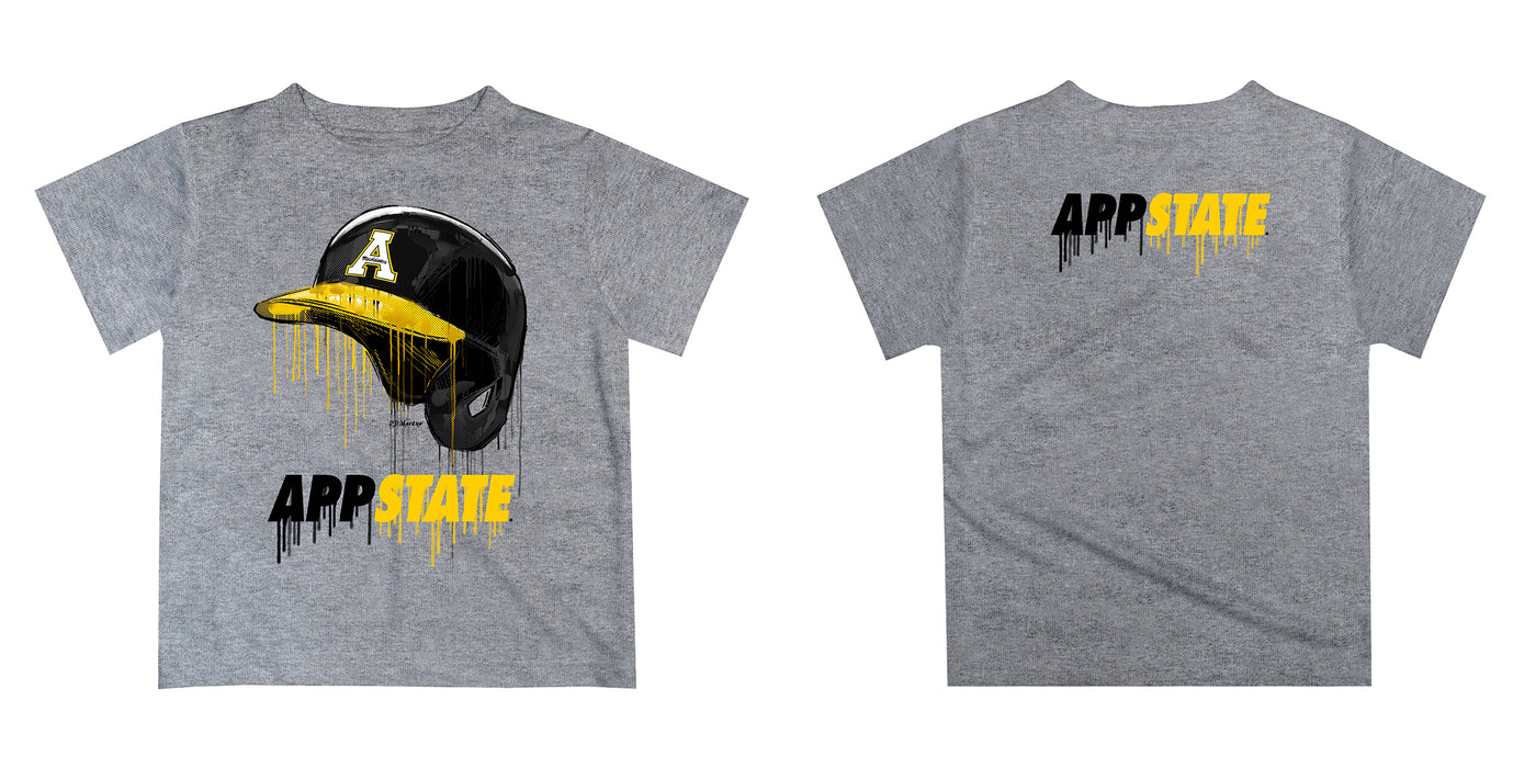 App State Mountaineers Original Dripping Baseball Helmet Heather Gray T-Shirt by Vive La Fete - Vive La Fête - Online Apparel Store
