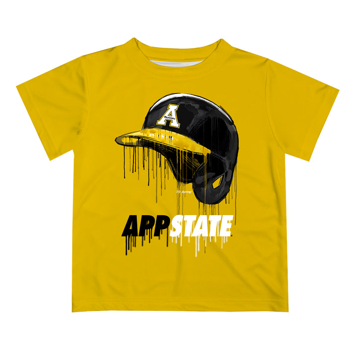 App State Mountaineers Original Dripping Baseball Helmet Gold T-Shirt by Vive La Fete