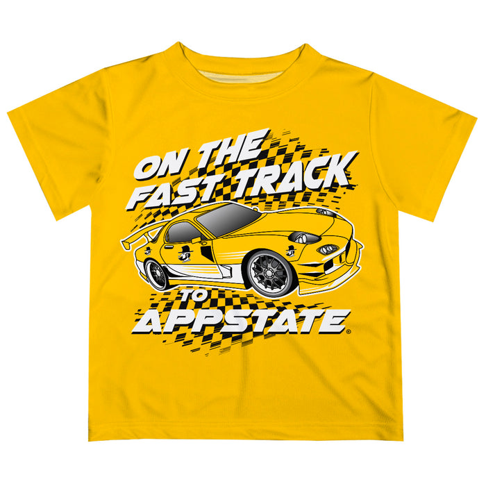 Appalachian State Mountaineers Vive La Fete Fast Track Boys Game Day Gold Short Sleeve Tee