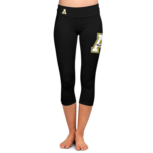App State Mountaineers Vive La Fete Game Day Collegiate Large Logo on Thigh and Waist Women Black Capri Leggings
