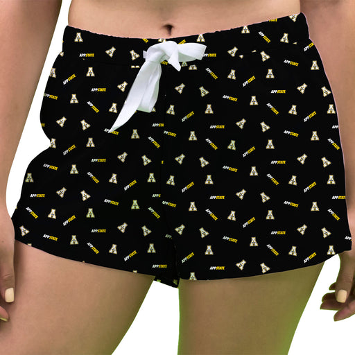 App State Mountaineers Vive La Fete Game Day All Over Logo Women Black Lounge Shorts