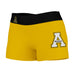 App State Mountaineers Vive La Fete Logo on Thigh & Waistband Gold Black Women Yoga Booty Workout Shorts 3.75 Inseam