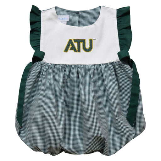 Arkansas Tech Jerry the Bulldog ATU Embroidered Hunter Green Gingham Girls Bubble