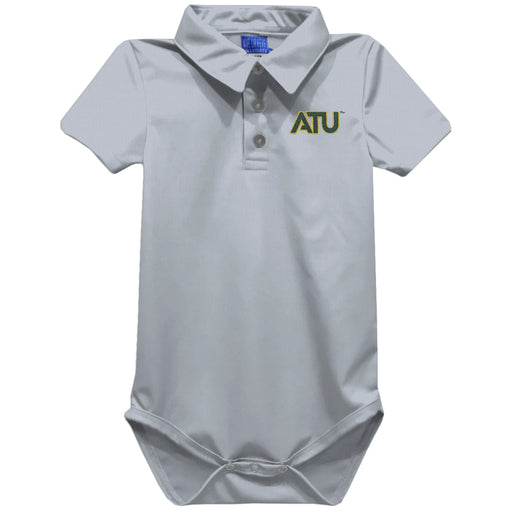 Arkansas Tech Jerry the Bulldog ATU Embroidered Gray Solid Knit Polo Onesie