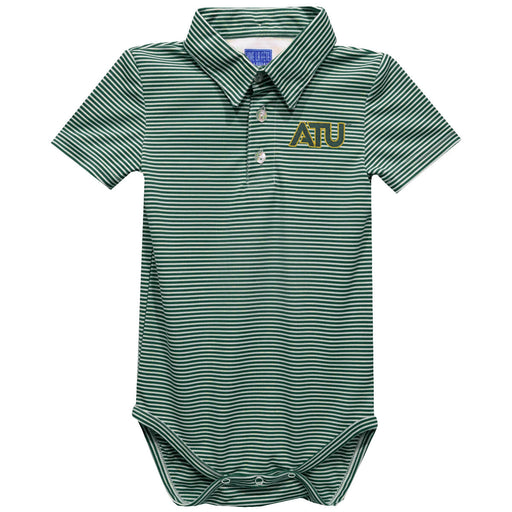 Arkansas Tech Jerry the Bulldog ATU Embroidered Hunter Green Stripe Knit Boys Polo Bodysuit