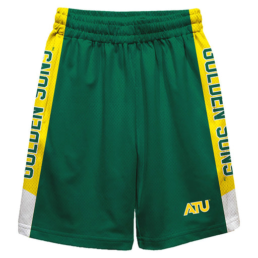 Arkansas Tech Jerry the Bulldog Vive La Fete Game Day Green Stripes Boys Solid Yellow Athletic Mesh Short
