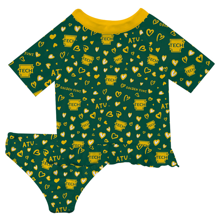 Arkansas Tech Jerry the Bulldog ATU Vive La Fete All Over Logo Green Long Sleeve Bikini Set