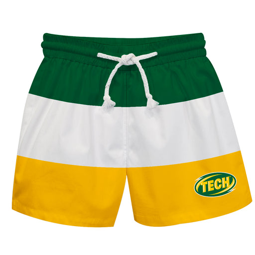 Arkansas Tech Jerry the Bulldog Vive La Fete Green White Yellow Stripes Swimtrunks V1
