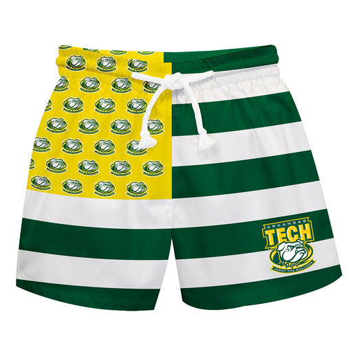 Arkansas Tech Jerry the Bulldog Vive La Fete Game Day Green White Yellow Flag Swimtrunks V1