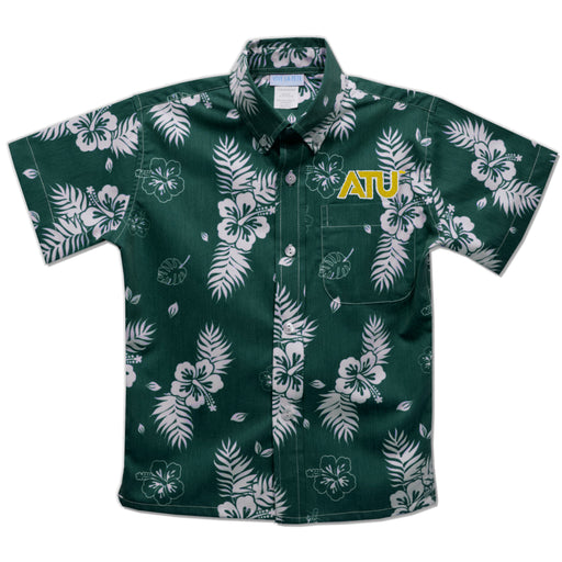 Arkansas Tech Jerry the Bulldog ATU Hunter Green Hawaiian Short Sleeve Button Down Shirt