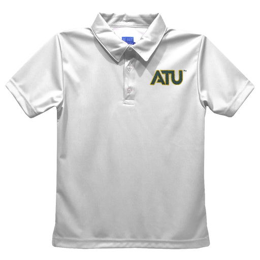 Arkansas Tech Jerry the Bulldog ATU Embroidered White Short Sleeve Polo Box Shirt