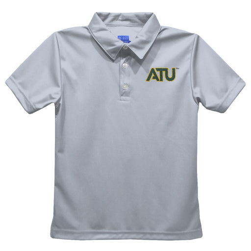Arkansas Tech Jerry the Bulldog ATU Embroidered Gray Short Sleeve Polo Box Shirt