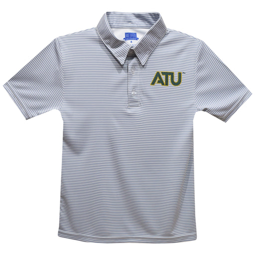 Arkansas Tech Jerry the Bulldog ATU Embroidered Gray Stripes Short Sleeve Polo Box Shirt