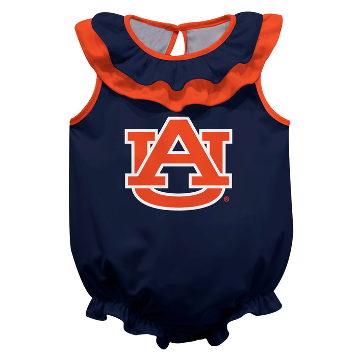 Auburn University Tigers Blue Sleeveless Ruffle Onesie Logo Bodysuit by Vive La Fete