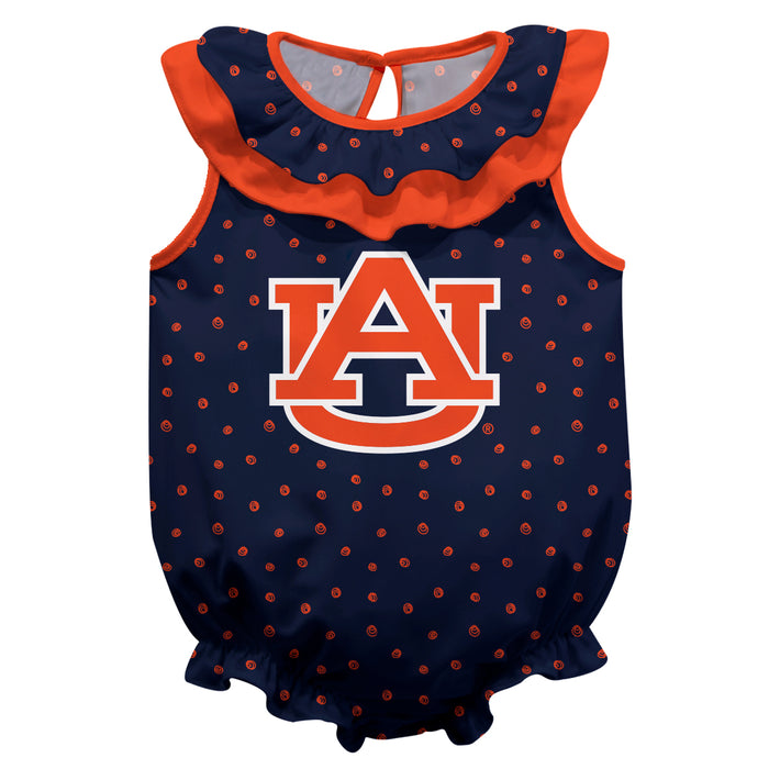 Auburn Tigers Swirls Blue Sleeveless Ruffle Onesie Logo Bodysuit