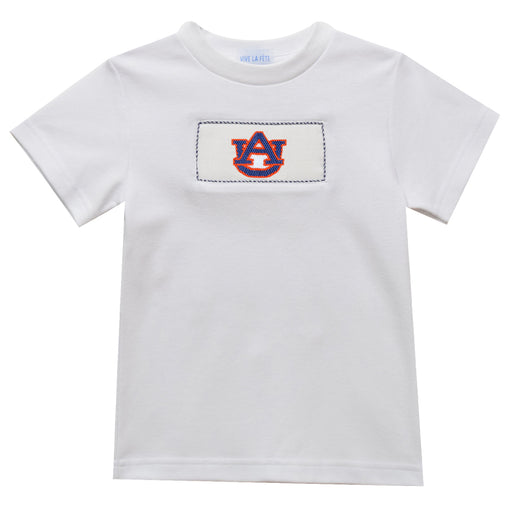 Auburn Smocked Knit White Short Sleeve Boys Tee Shirt