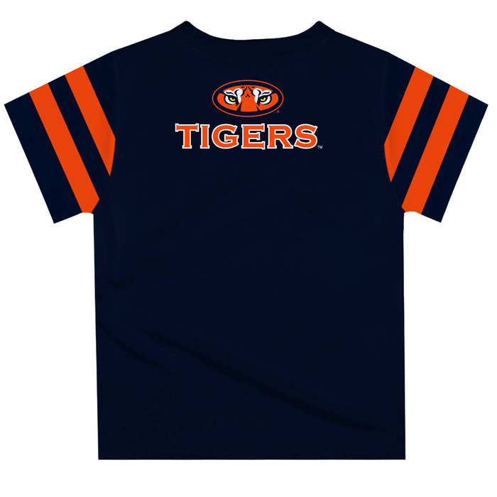 Auburn University Tigers Vive La Fete Boys Game Day Blue Short Sleeve Tee with Stripes on Sleeves - Vive La Fête - Online Apparel Store