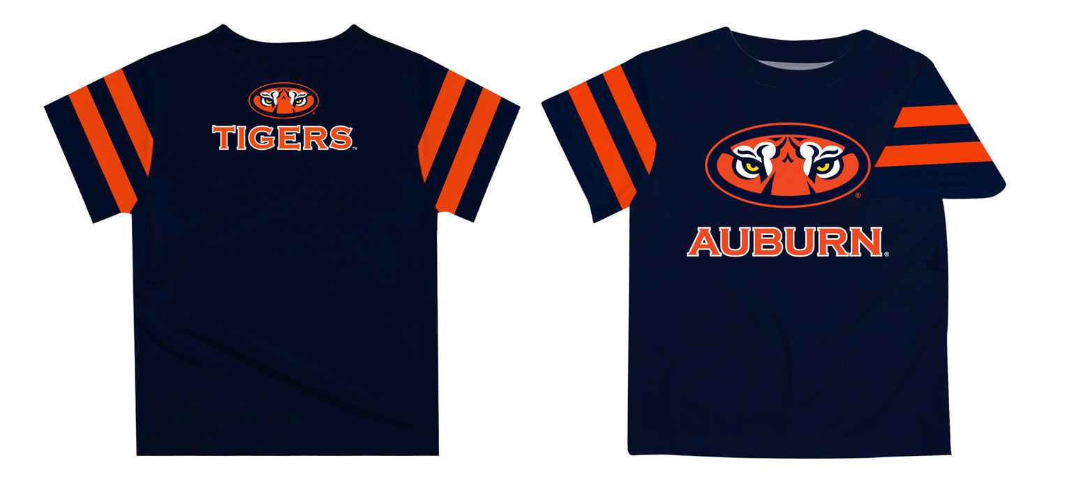 Auburn University Tigers Vive La Fete Boys Game Day Blue Short Sleeve Tee with Stripes on Sleeves - Vive La Fête - Online Apparel Store