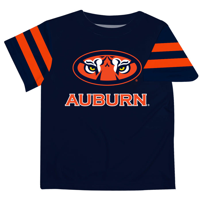 Auburn University Tigers Vive La Fete Boys Game Day Blue Short Sleeve Tee with Stripes on Sleeves - Vive La Fête - Online Apparel Store