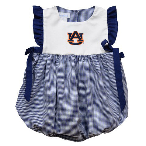 Auburn Tigers Embroidered Navy Gingham Girls Bubble