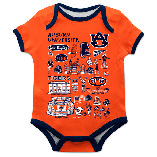 Auburn University Tigers Hand Sketched Vive La Fete Impressions Artwork Infant Orange Short Sleeve Onesie Bodysuit