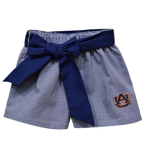 Auburn Tigers Embroidered Navy Gingham Girls Short with Sash