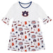 Auburn University Tigers 3/4 Sleeve Solid White Repeat Print Hand Sketched Vive La Fete Impressions Artwork on Skirt
