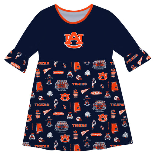 Auburn University Tigers 3/4 Sleeve Solid Blue Repeat Print Vive La Fete Impressions Artwork on Skirt
