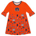 Auburn University Tigers 3/4 Sleeve Solid Orange Repeat Print Hand Sketched Vive La Fete Impressions Artwork on Skirt