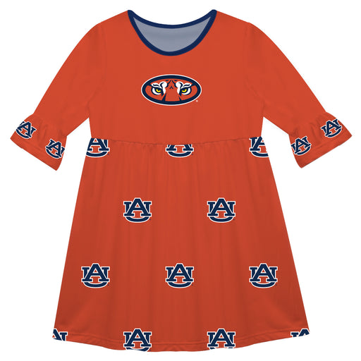 Auburn Tigers Vive La Fete Girls Game Day 3/4 Sleeve Solid Orange All Over Logo on Skirt