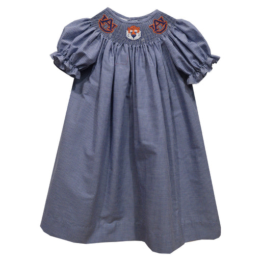 Auburn Tigers Smocked Navy Gingham Short Sleeve Bishop