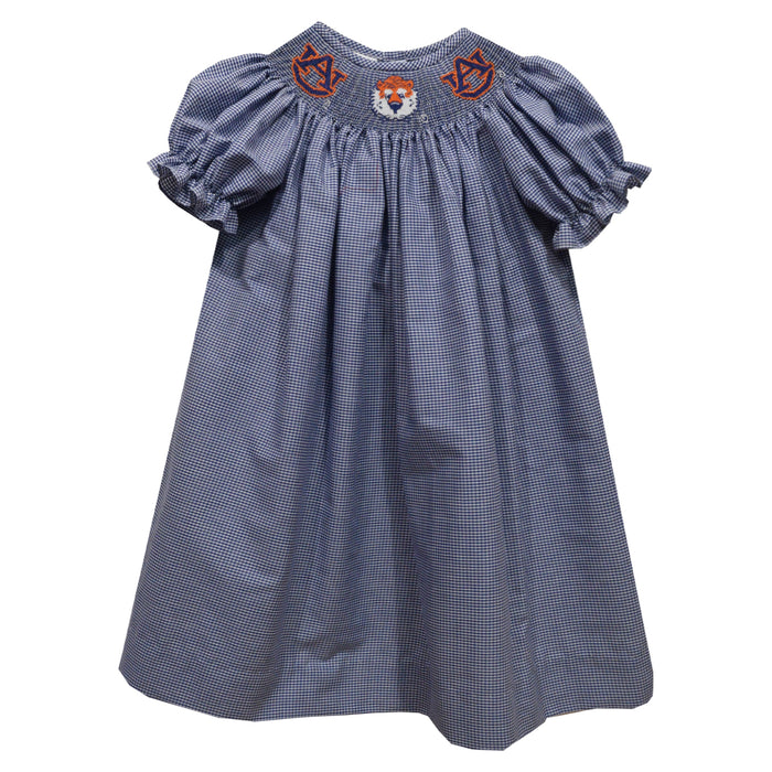 Auburn Tigers Smocked Navy Gingham Short Sleeve Bishop