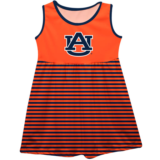 Auburn Tigers Vive La Fete Girls Game Day Sleeveless Tank Dress Solid Orange Logo Stripes on Skirt