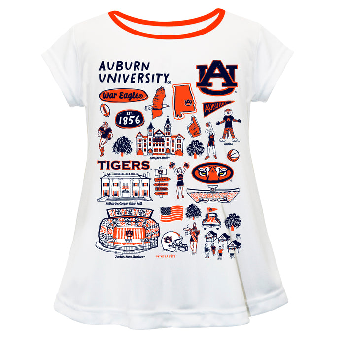 Auburn University Tigers Hand Sketched Vive La Fete Impressions Artwork White Short Sleeve Top
