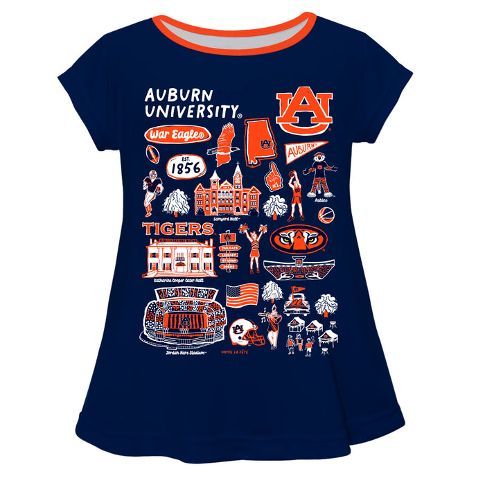 Auburn University Tigers Hand Sketched Vive La Fete Impressions Artwork Navy Short Sleeve Top