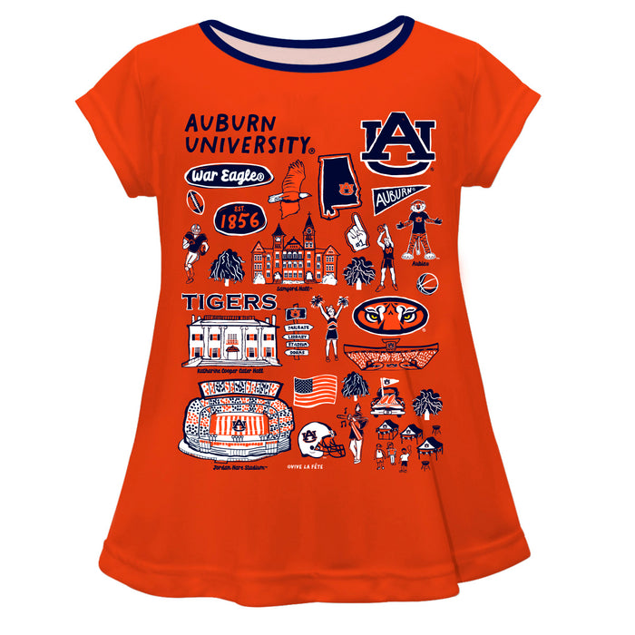 Auburn University Tigers Vive La Fete Impressions Artwork Orange Short Sleeve Top