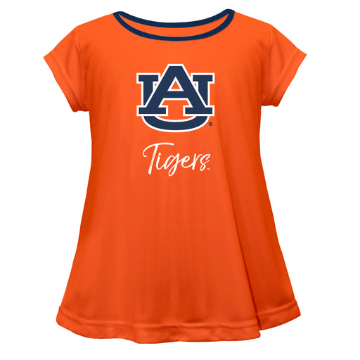 Auburn Tigers Vive La Fete Girls Game Day Short Sleeve Orange Top with School Logo and Name