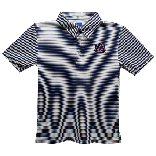Auburn University Tigers Embroidered Navy Stripes Short Sleeve Polo Box Shirt