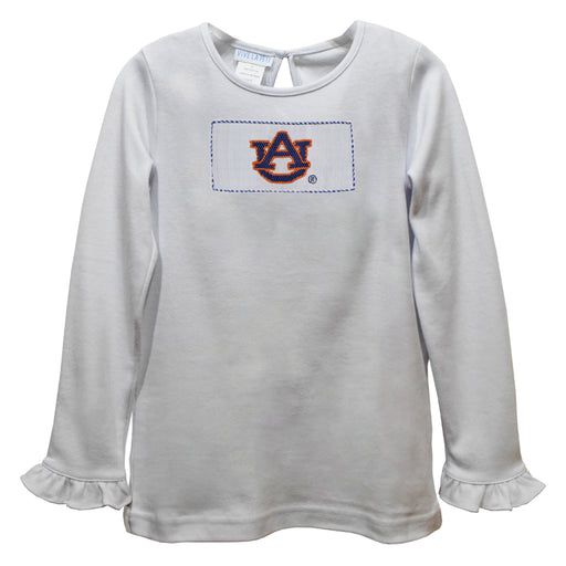 Auburn University Tigers  Smocked White Knit Ruffle Long Sleeve Girls Tshirt