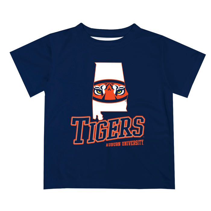 Auburn University Tigers Vive La Fete State Map Blue Short Sleeve Tee Shirt