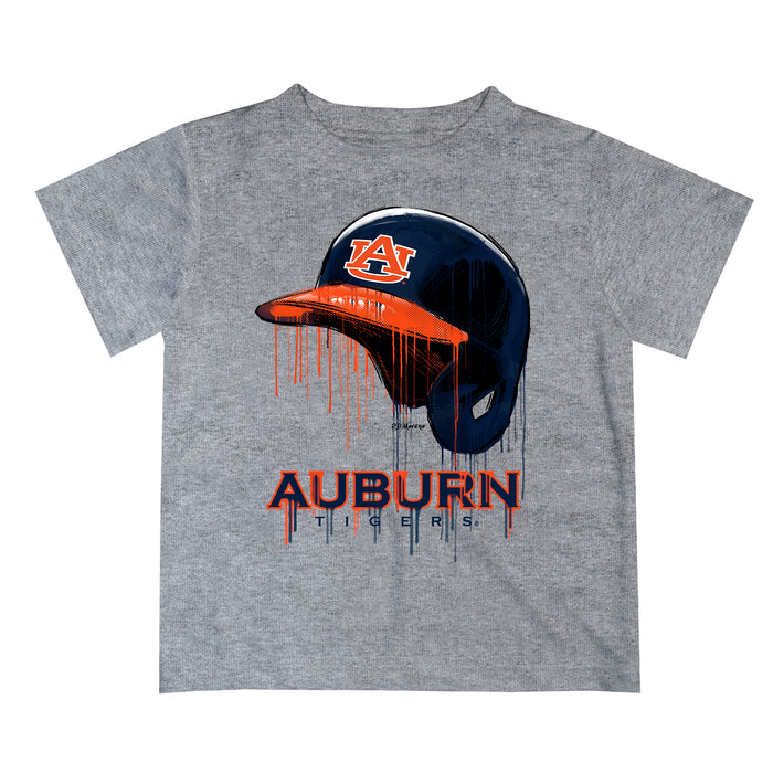 Auburn Tigers Original Dripping Baseball Helmet Heather Gray T-Shirt by Vive La Fete