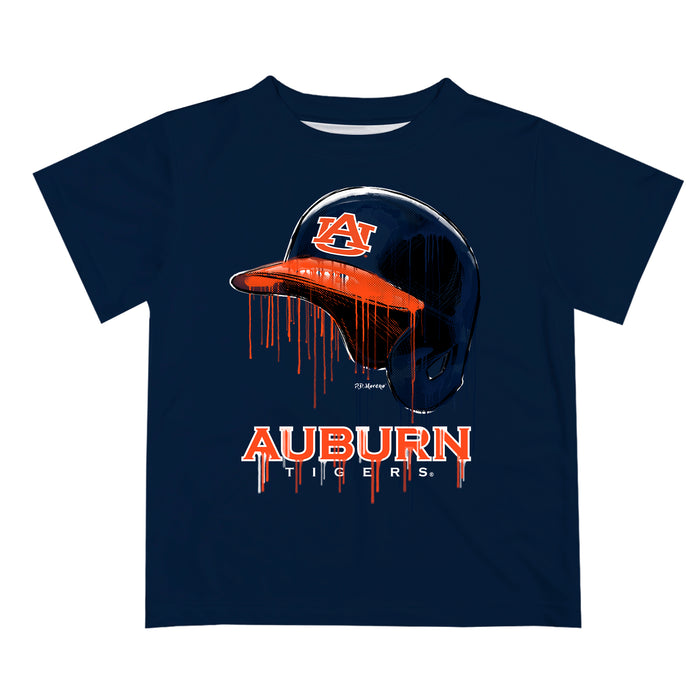 Auburn Tigers Original Dripping Baseball Helmet Blue T-Shirt by Vive La Fete