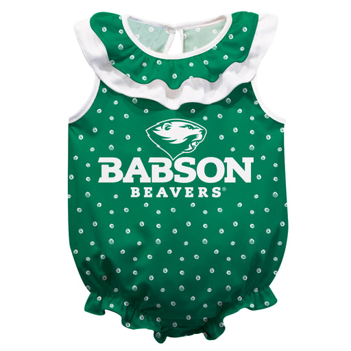 Babson College Beavers Swirls Green Sleeveless Ruffle Onesie Logo Bodysuit