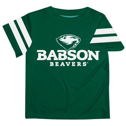 Babson College Beavers Vive La Fete Boys GameDay Green Short Sleeve Tee with Stripes on Sleeves - Vive La Fête - Online Apparel Store