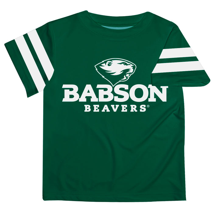 Babson College Beavers Vive La Fete Boys GameDay Green Short Sleeve Tee with Stripes on Sleeves - Vive La Fête - Online Apparel Store