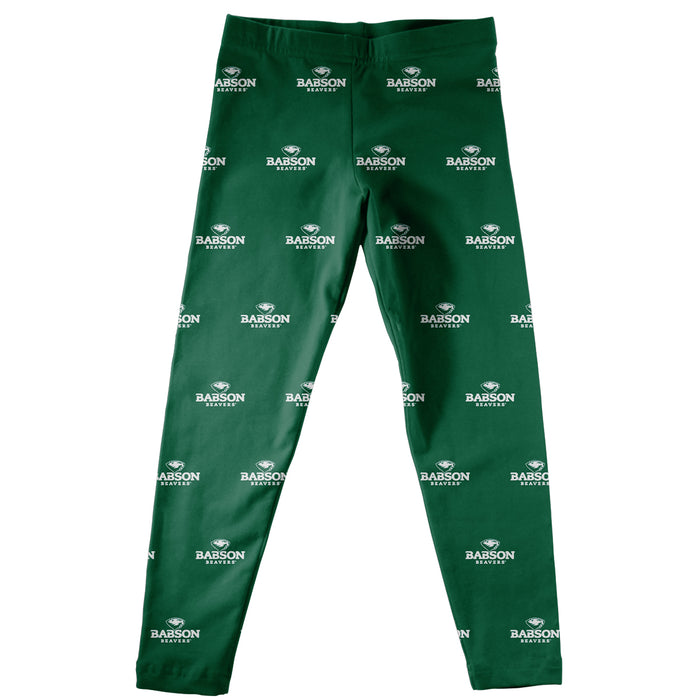 Babson College Beavers Vive La Fete Girls Game Day All Over Logo Elastic Waist Classic Play Green Leggings Tights - Vive La Fête - Online Apparel Store