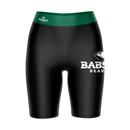 Babson College Beavers Vive La Fete Game Day Logo on Thigh and Waistband Black and Green Women Bike Short 9 Inseam"